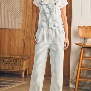 FAHERTY Faded Blue and White Railroad Striped Overalls - Size S